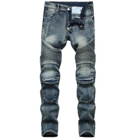 AIYINO Men's Ripped Straight Holes Hip Hop Biker Stretchy Skinny Slim Fashion Jeans