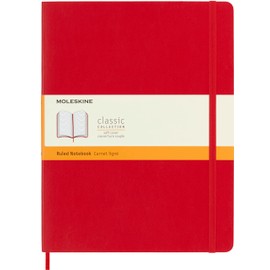 Moleskine Classic Ruled Paper Notebook, Soft Cover and Elastic Closure Journal, Color Scarlet Red, Size Extra Large 19 x 25 A4, 192 Pages