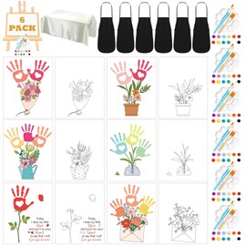 Motipuns 6 Sets Flower Bouquet Handprint Art Craft DIY Kit Gifts for Mom from Daughter or Son for Mother's Day Birthday 8 x 10 Inch Handprint Flowers Bouquet Kit for Mother Grandma Birthday Supplies