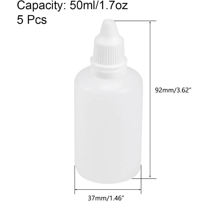 Recogwood 5pc 50ml Plastic Dropper Bottles, Translucent Squeezable Eye Dropper