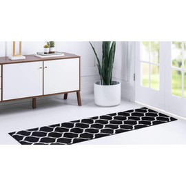 Unique Loom Trellis Frieze Collection Area Rug - Rounded (2' x 8' 8" Runner, Black/ Ivory)