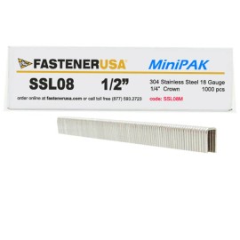 FastenerUSA 1/2" LEG x 1/4" CROWN 18GA 304SS L08 STAPLES 1,000ct | SSL08