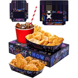 Rzoklot 48 PCS Movie Night Party Supplies- 24 Movie Night Snack Boxes + 24 Movie Night Food Trays - Movie Home Theater Disposable Paper Snack Holder for Family Gatherings Outdoor Party