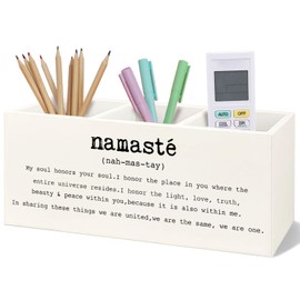 Yhtrg Namaste Indian Wooden Pen Pencil Holder for Desk, Mandala Buddhist Zen Spiritual Meditation Wood Makeup Brush Toothbrush Holder Organizer for Home Yoga Meditation Room Zen Office