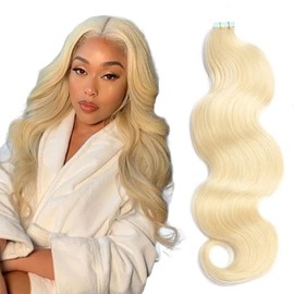 Blonde Body Wave Human Hair Tape in Hair Extension 14Inch 100g 40pcs Platinum Blonde Tape on Hair Extensions Real Human Hair Wavy Seamless Glue in PU Skin Weft