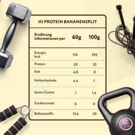 FitnesSHOCK FitnesSHOCK High Proteinriegel Set mit hohem 20g Proteingehalt Eiweißriegel ohne Zuckerzusatz kalorienarm low carb ballaststoffreich Bananen-Split Geschmack 12Stk 60g