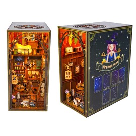 DEESOSPRO DIY Book Nook Kit, Dollhouses Miniature House Kit, 3D Puzzle Wooden Puzzle Bookcase Decor Creativity Model Kits with LED Light, Diorama Model Building for Adults, Magic House