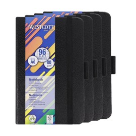 Westcott Notebook DIN A6 Squared (Pack of 4) | Pack of 4 with 192 Pages Each in Elegant Hardcover Cover | 80 g/m² Sustainable FSC Mix Paper | with Inner Pocket, Bookmark & Pen Holder | E-744843 00