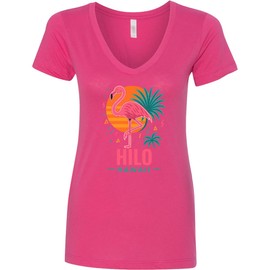 inktastic Hilo Hawaii Flamingo Tropical Sunset Women's V-Neck T-Shirt Medium Hot Pink 46cb3
