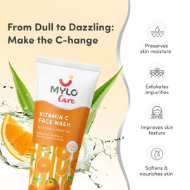 Mylo Care Vitamin C Face Wash 100ml – Brightening & Hydrating Foaming Cleanser with Aloe Vera & Green Tea