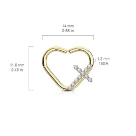 Pierced Owl 16GA CZ Crystal Paved Cross Cartilage Helix Daith Heart Shaped Bendable Ring (Right Ear/Silver Tone)