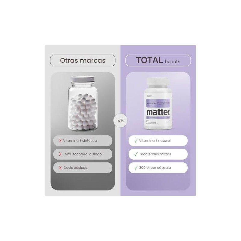Matter Natural E, Vitamina E Natural 300UI, Complejo de d-Tocoferoles