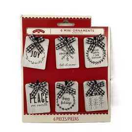 Holiday Time WM Christmas Decor - Miniature Tree Black White Ornaments 6pc Set