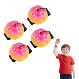STEFUEWILL17 4 Pieces Jumping Ball with Cord Children - Ball with Shine, Ball on String Children, Bounce Balls, Ball with Elastic Band, Sports Toy, Wrist Exercises