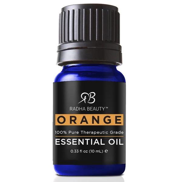 Radha Beauty -100% Pure Orange Essential Oil - 10ml Bottle - Undiluted Therapeutic Grade - Cleanse Uplift and Focus