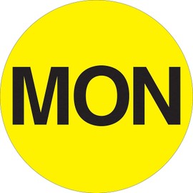Generic DL6501"MON" Days of The Week Labels, 1" Circle, Fluorescent Yellow