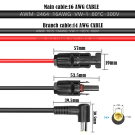 GINTOOYUN Solar Plug to DC 7.9 mm x 0.9 mm 16AWG Waterproof Solar Plug Socket to DC 7.9 mm x 0.9 mm Right Angle 90 Degree Male Head Solar Adapter Cable for Solar Panel, RV,etc. (68.5 Inch)