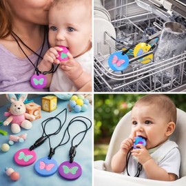 Collar de Dentición para Bebé, Juguete de Mordedor Sensorial de Silicona con Diseño de Mariposa, Teether para Niños y Niñas, 3 Unidades               