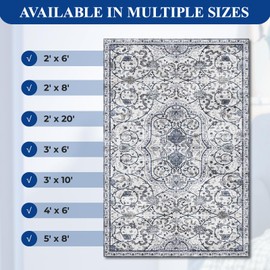 SALLOUS Vinyl Floor Mat for Home, 4x6ft Area Rug for Living Room, Non-Slip Waterproof Floor Mat for Bedroom, Washable Area Mat for Kitchen, Bathroom, Entryway (Grayish Blue Bohemian-Style)