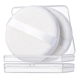 Teenitor 2pcs Powder Puff 3.54inch Medium Body Powder Puff, Powder Puff for Body Powder, Powder Puffs, Soft Velour Powder Puffs, Body Powder Puff and Container White