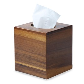 Acacia Wood Tissue Box Cover, Square Wooden Tissue Holder for Bathroom, Living Room, Dining Table, Decorative Cube Facial Tissue Box Cover, 5.3 x 5.3 x 5.9 inches