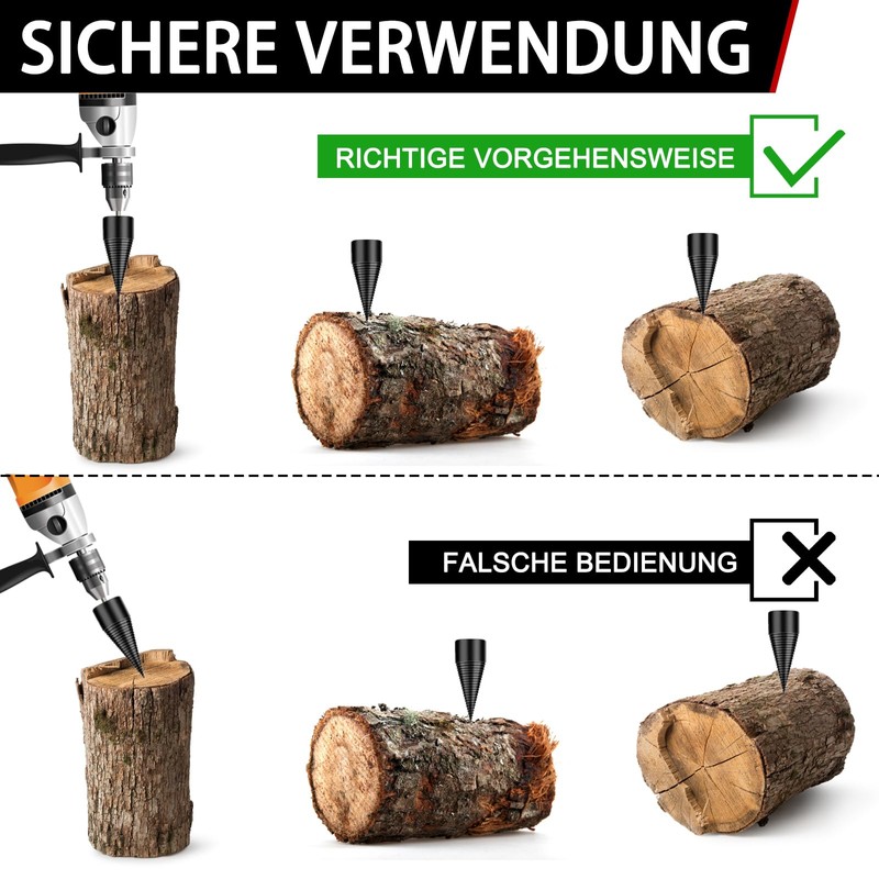 MaxEarn Firewood Drill, Drill Cone Wood Splitter, 42 mm, Cone