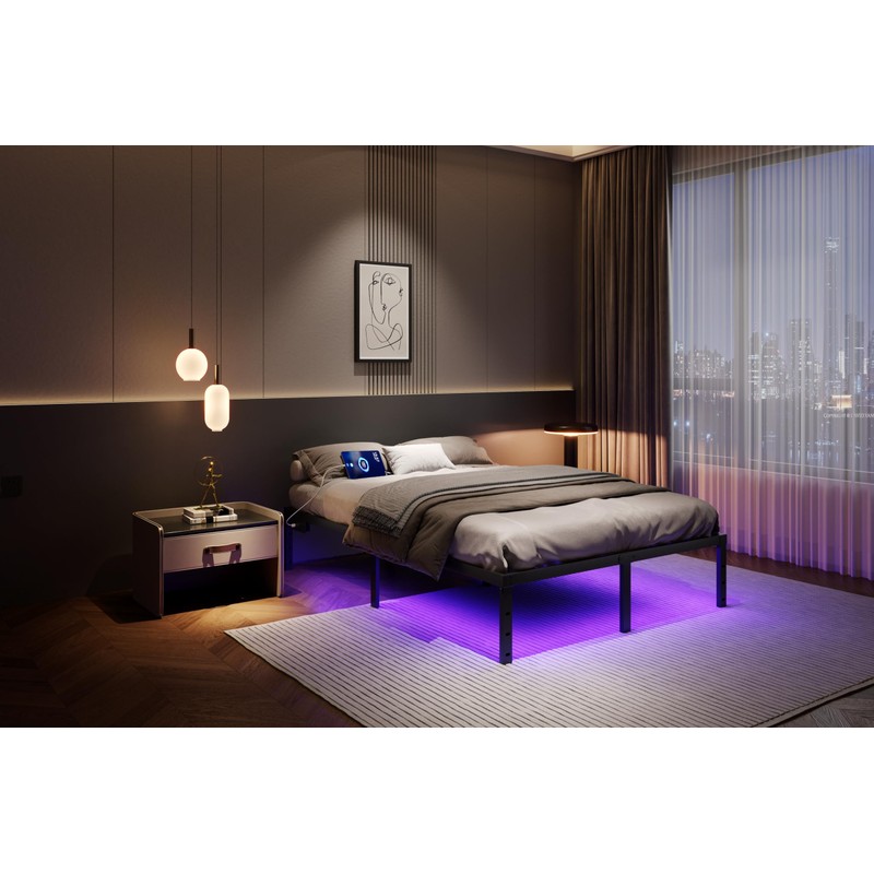 UOMEUR Queen Bed Frame with LED Lights Metal Bed Frame