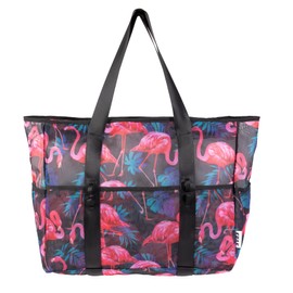 KUAK Mesh Beach Bag, Large Lightweight Mesh Tote Bags with Top Zipper, Inner Waterproof Pocket for Women Family Vacation Pool