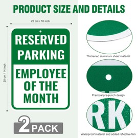 Shimeyao 2 Pcs Employee of the Month Parking Sign 14 x 10 Inches Reserved Parking Sign Board Aluminum Composite Green on White for Employee of the Month Supplies