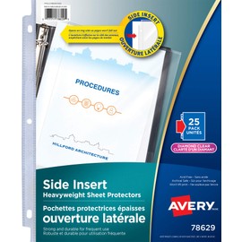 AVERY Side Insert Sheet Protectors, Diamond Clear, Fits Letter Size - 8.5" x 11", 25 Sheets (78629)