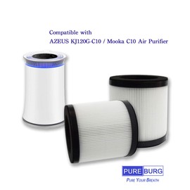 PUREBURG Replacement Filters Compatible with AZEUS C8 KJ120G-C10, Mooka C10 Air Purifier,2-Pack H13 HEPA 3-Stage Filtration Activated carbon 2-IN-1