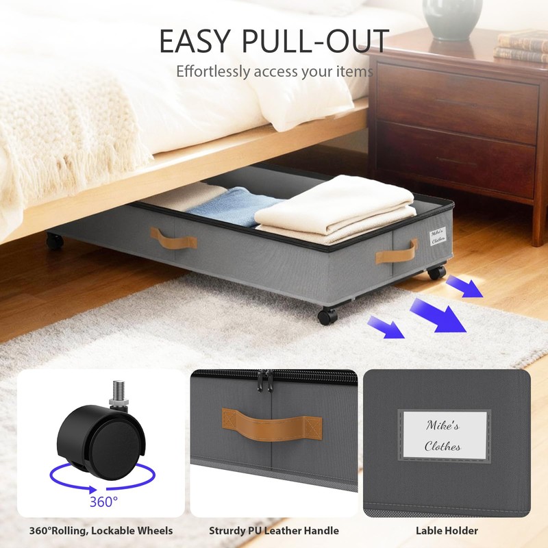 Under Bed Storage with Wheels 2-Pack, 75L XXL Under the
