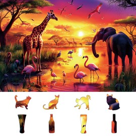 Animal Jigsaw Puzzles for Adults 500 Pieces Nature Wildlife Scene with Elephants Lion Tiger Giraffes Flamingos Puzzle Family Challenging Funny Puzzle Perfect for Game Nights(21"x15")