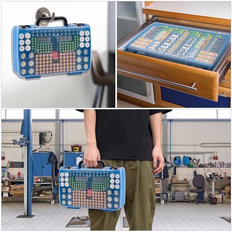 Battery Storage Organizer Case Holder Box with Tester, Double-Sided Batteries