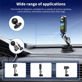 Car Suction Cup Mount for Insta-360 X3 X2 / Gopro Hero12 11 10 9 8/DJI DJI Osmo Pocket 2 Action 4/3/2 Action Camera Suction Cup Mount with 360° Dual Head Ball Action Camera Accessories