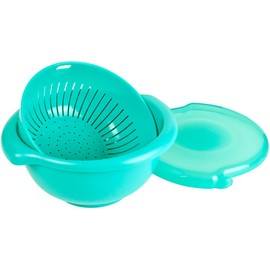 Hutzler 3-in-1 Berry Bowl Keeper, Colander & Container, Keeps Berries Fresh Longer, 1 Quart Capacity (Turquoise)