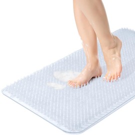 OTHWAY Non-Slip Grass Shower Mat | TPE Eco-Friendly Material, Super Suction & Quick-Drain Design | Bathroom Safety for Elderly/Kids (27.5"x15.7", 6 Colors) - Color: Dark Grey