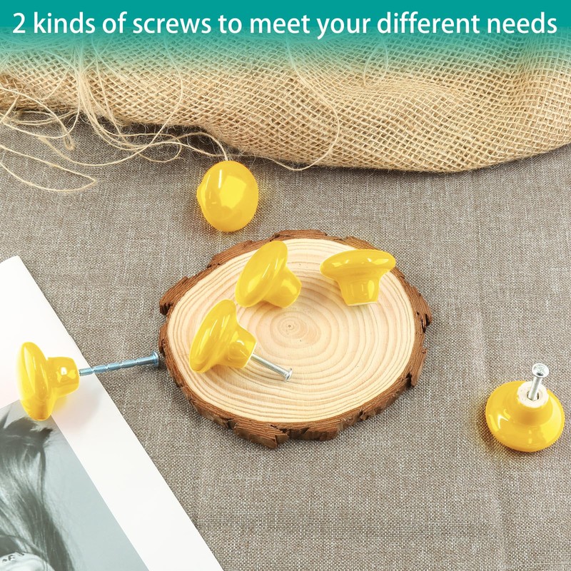 Auvotuis 10Pcs Cabinet Ceramic Knobs, 1.5Inch/ 38mm Yellow Cute Drawer