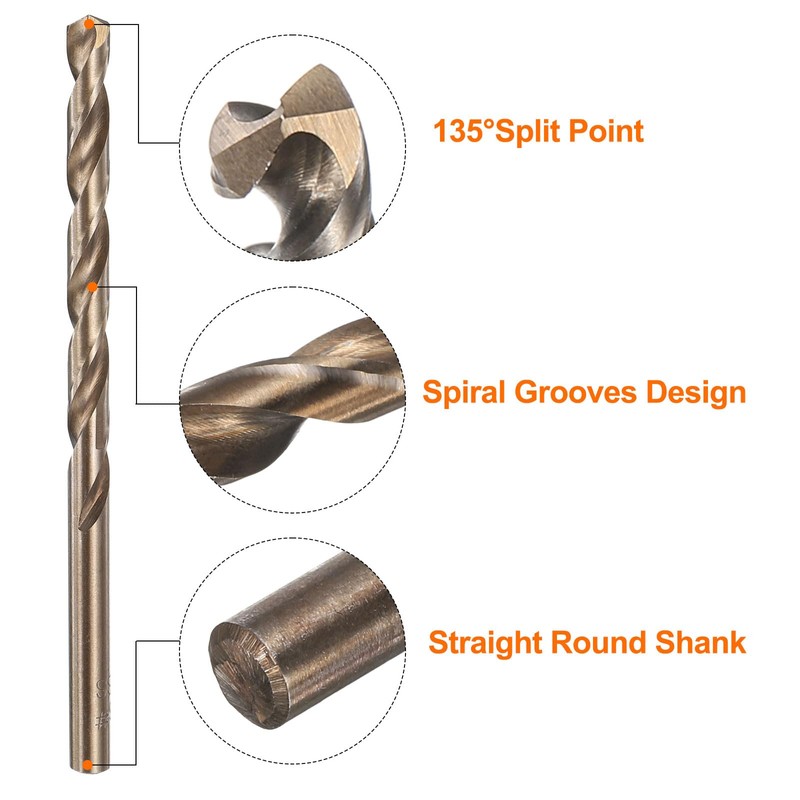 sourcing map 12pcs Cobalt Drill Bit, #6 0.204" HSS-CO Aircraft