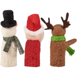 Handcrafted Wool Christmas Finger Puppets – Santa, Snowman, & Reindeer Set (Eco-Friendly, 6-Inch) – Festive Holiday Decor, Stocking Stuffers, & Kids' Play by Christmas Market Ornaments (3 Pieces)