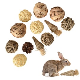 Pack of 12 Small Animals Chew Toy, Natural Rabbit Chew Toy, Chew Balls for Dental Care, Handmade Rabbit Toy, Hamster Toy for Rabbits, Guinea Pigs, Chinchillas Parrot