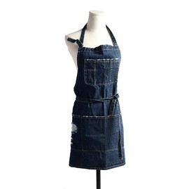 Pincy Denim Apron, Unisex Adjustable Bib Apron with Pockets for Cooking Kitchens (Dark Blue)