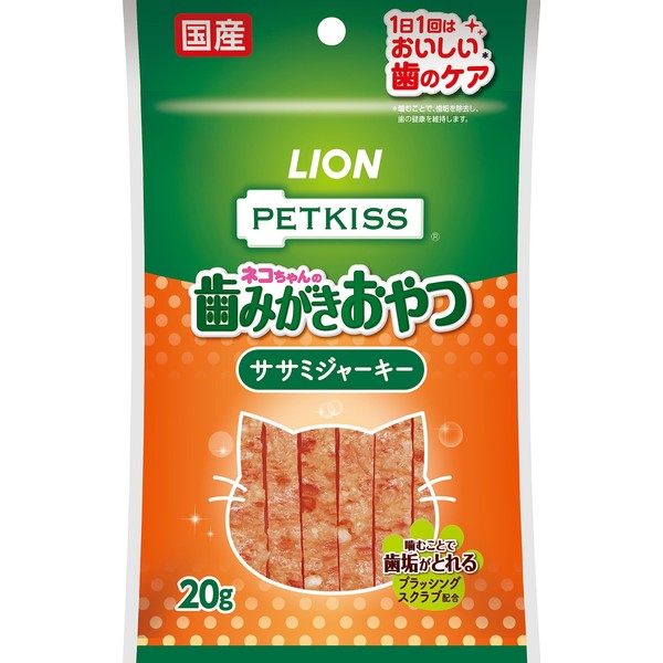 LION Pet Kiss (PETKISS) Cat Treat, Chicken Flavor, Cat Toothpaste Treat, Sasami Jerky