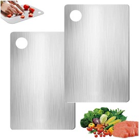 Jiavlyx 2 pieces chopping board, stainless steel, 24 x 15 cm, food grade chopping board, thickening titanium cutting board, antibacterial and anti-mould, easy to clean, for meat, vegetables, obs