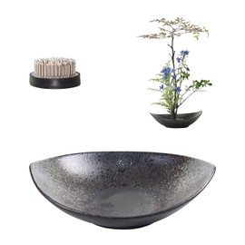 WANDIC Black Polka Dot Flower Frog Set with 5cm Ikebana Kenzan Flower Frog and Wooden Base for Floral Arrangements Art