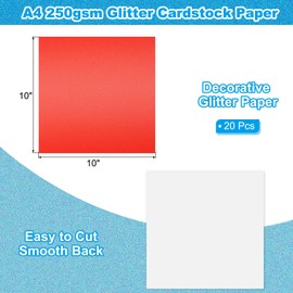 PATIKIL 20 Sheets Red Glitter Cardstock 10 x 10 in, Glitter Card Stock Paper Square Premium Sparkly Paper Craft Cardstock Paper 250gsm for Scrapbook Card DIY Art Wedding Party