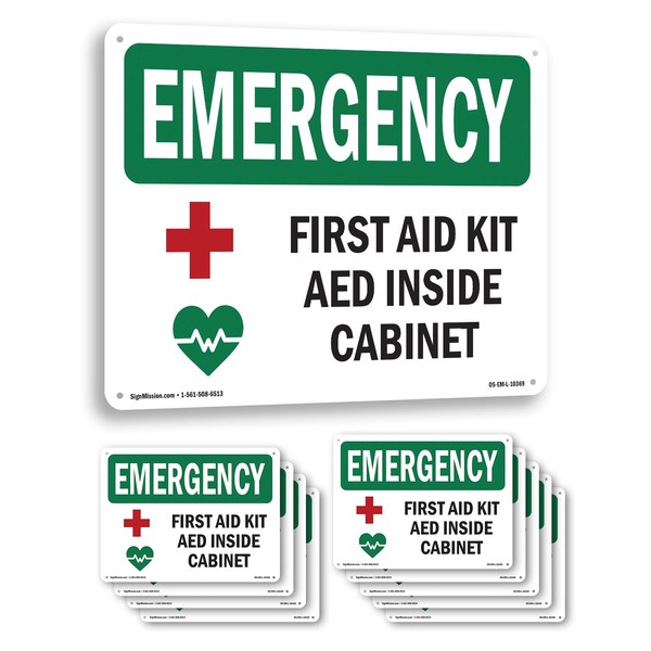 First Aid Kit AED Inside Cabinet With Symbol OSHA Emergency