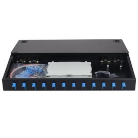 Xunsomten-12 Singlemode 12 Port SC-UPC Rack Mount Enclosure Box & Splice Trays Fiber Cables Kit, 12 Core LGX Loaded Patch Panel Box fits for 19" Racks Cabinet (Include Pigtail & Couplers)