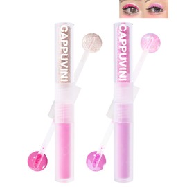 Matte Glitter Liquid Eyeshadow 2 Pieces 2 in 1 Liquid Glitter Eyeliner & Matte Waterproof Cream Eyeshadow Makeup Set, Metallic Shimmer Sweatproof Liquid Eyeshadow Eye Makeup Set-01+02