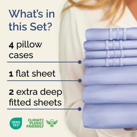 CGK Unlimited Extra Deep Split King Sheet Set - 7 Piece Breathable & Cooling Sheets - Hotel Luxury Bedding Set 18-24 Inch Extra Deep Pockets - Easy Fit, Super Soft, Wrinkle Free & Comfy - Lavender, Split King Size